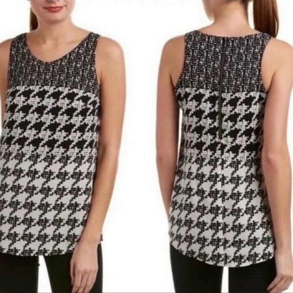 CAbi Black and White Houndstooth Top